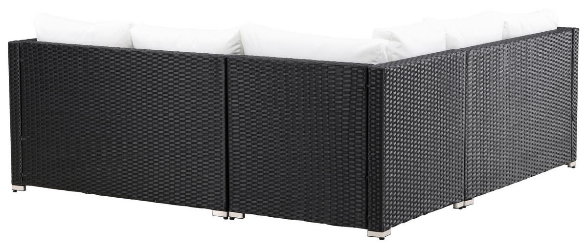 LOUNGEGARNITUR Stahl  - Schwarz/Weiß, KONVENTIONELL, Glas/Kunststoff (59/180/64cm) - Gardenson