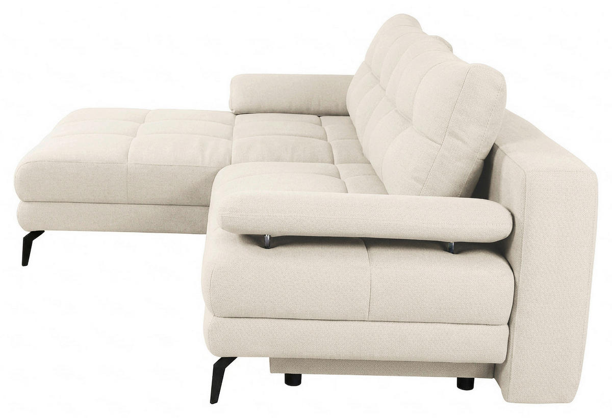 ECKSOFA Perlmutt Struktur Rückenkissen, Bettkasten, Schlaffunktion, Rücken echt, Armteilverstellung, Liegefläche im Originalstoff  - Beige/Perlmutt, MODERN, Textil/Metall (181/263cm) - Carryhome