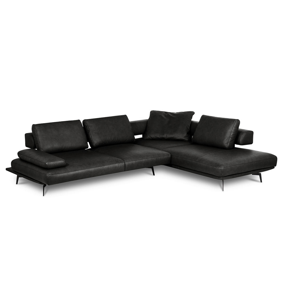 ECKSOFA  in Echtleder Schwarz  306/237 cm  - Schwarz/Grau, Design, Leder/Metall (306/237cm) - Livetastic