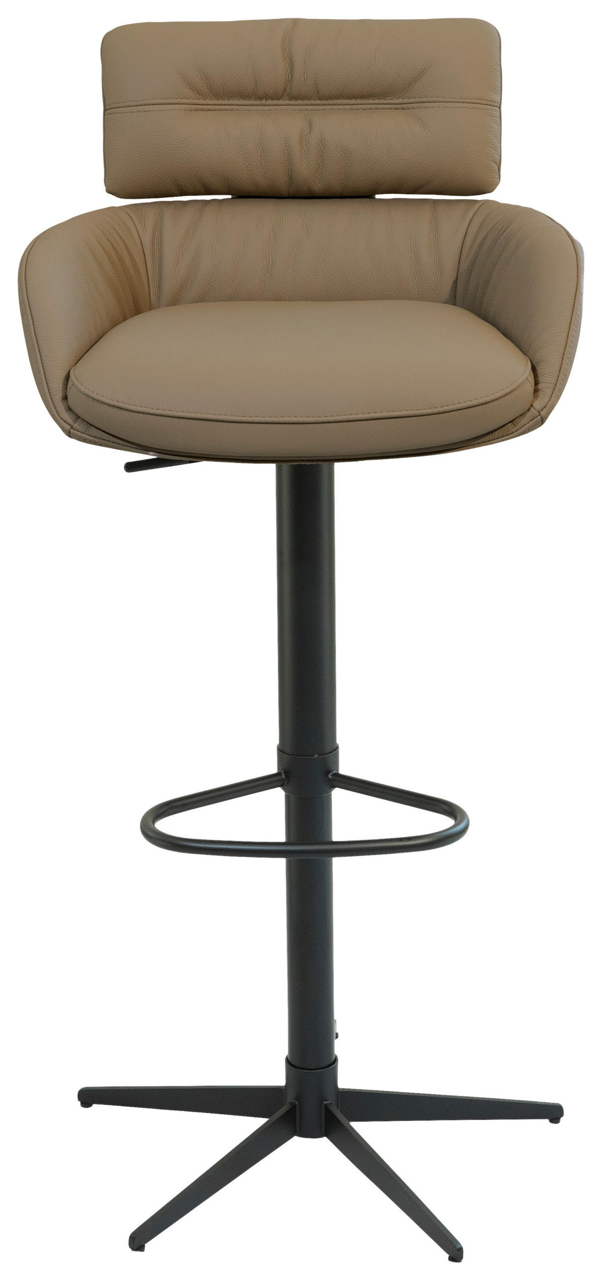 BARHOCKER Echtleder Schwarz, Taupe Eisen Sitzfläche 360° drehbar  - Taupe/Schwarz, Design, Leder/Metall (54/105/53cm) - Dieter Knoll
