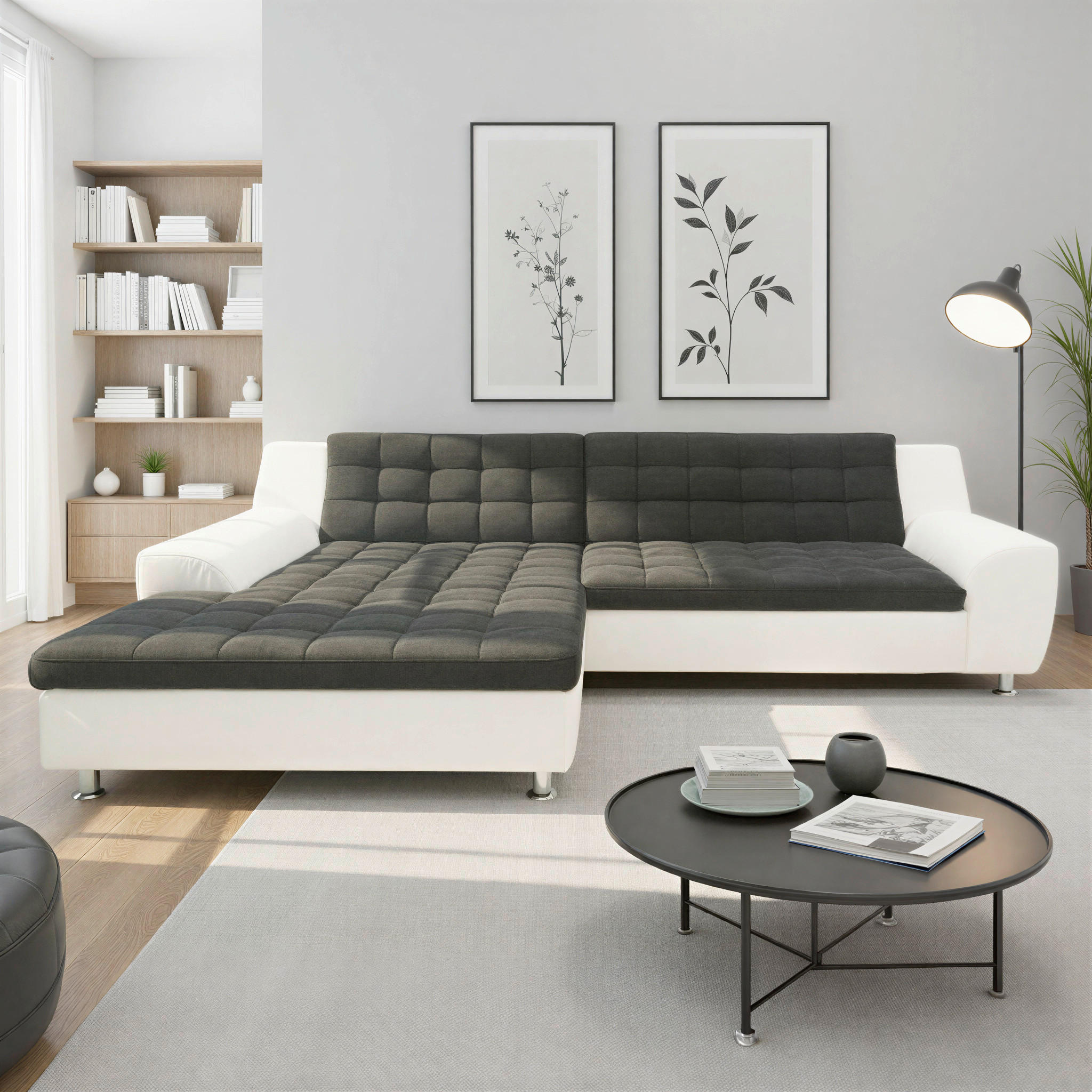 ECKSOFA MORTON Schwarz Mikrofaser  - Chromfarben/Schwarz, MODERN, Textil/Metall (200/304cm) - MID.YOU