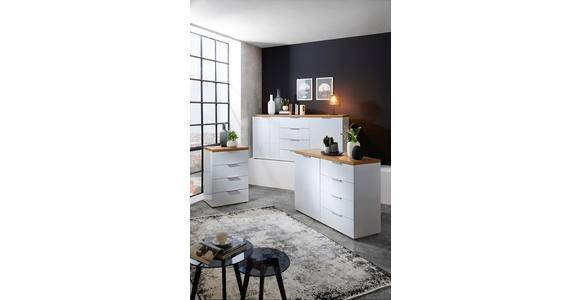 SIDEBOARD Weiß, Eichefarben Oberplatte, Einlegeböden  - Eichefarben/Alufarben, Design, Holzwerkstoff/Kunststoff (180/89/43cm) - Xora