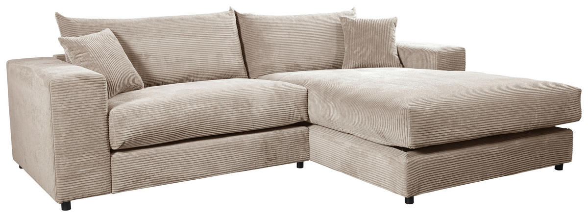 ECKSOFA in Cord, Velours Hellbraun  265/180 cm  - Hellbraun/Schwarz, Basics, Kunststoff/Textil (265/180cm) - Livetastic