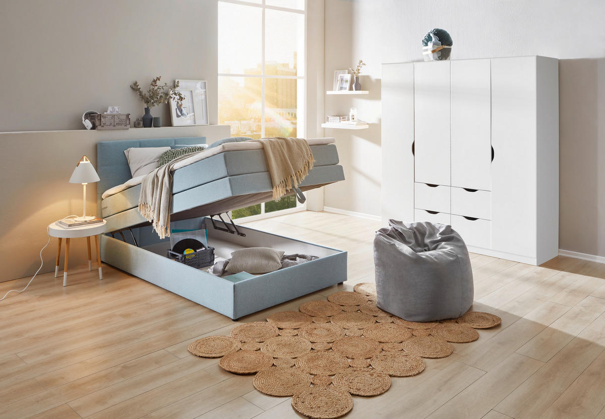 BOXSPRINGBETT 140/200 cm,  in Hellblau  - Schwarz/Hellblau, Design, Kunststoff/Textil (140/200cm) - Welnova