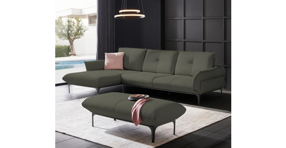 ECKSOFA in Echtleder Graubraun  - Graubraun/Schwarz, Design, Leder/Metall (182/325cm) - Valnatura