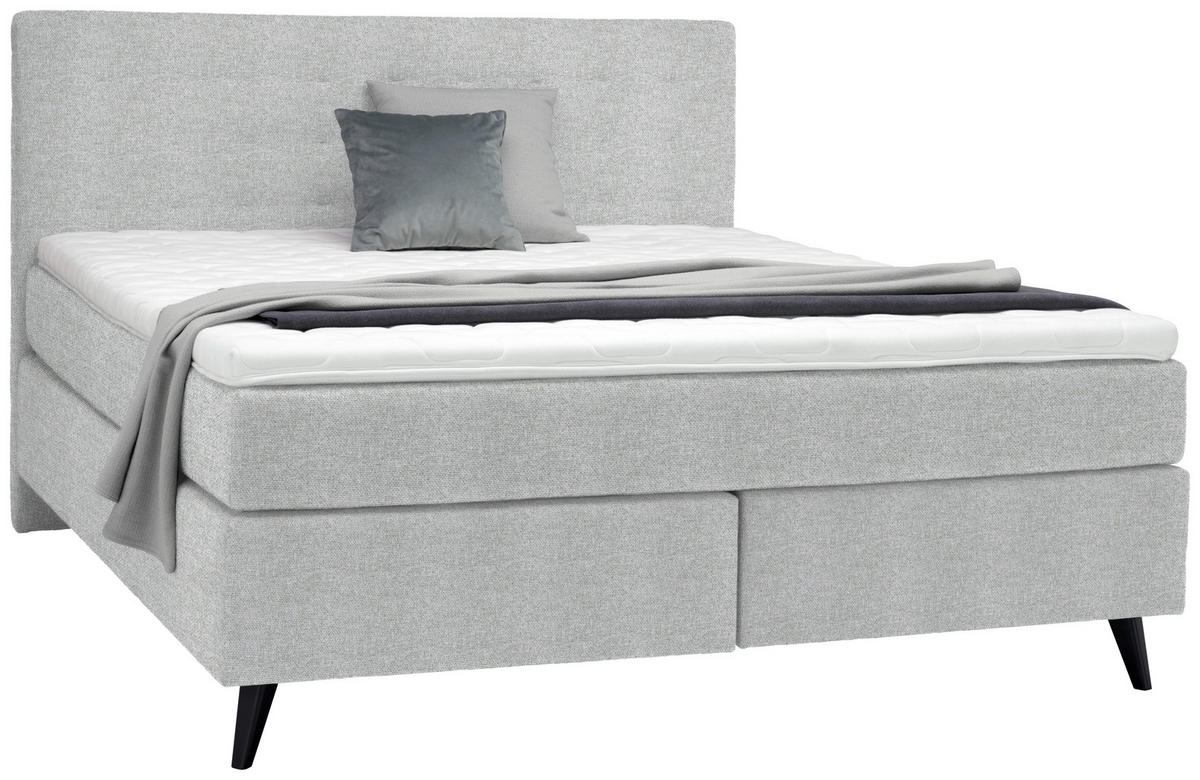 BOXSPRINGBETT 180/200 cm  in Hellgrau  - Hellgrau/Schwarz, Konventionell, Holz/Textil (180/200cm) - Voleo