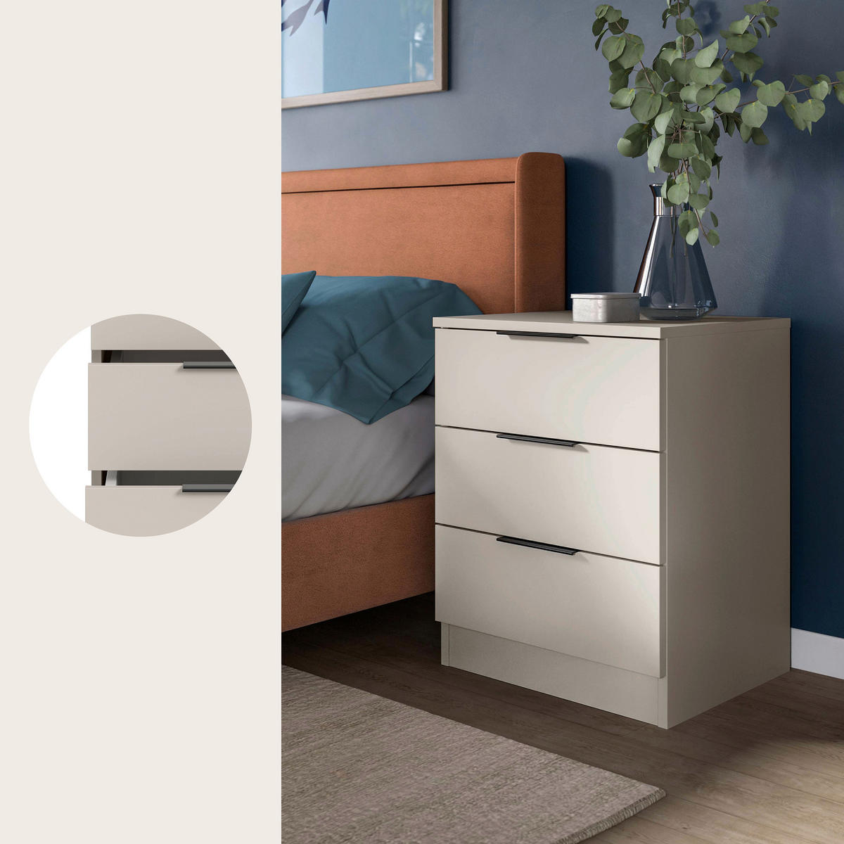 NACHTSCHRANK 45/60/40 cm  - Kaschmir/Schwarz, MODERN, Holzwerkstoff/Kunststoff (45/60/40cm) - Livetastic