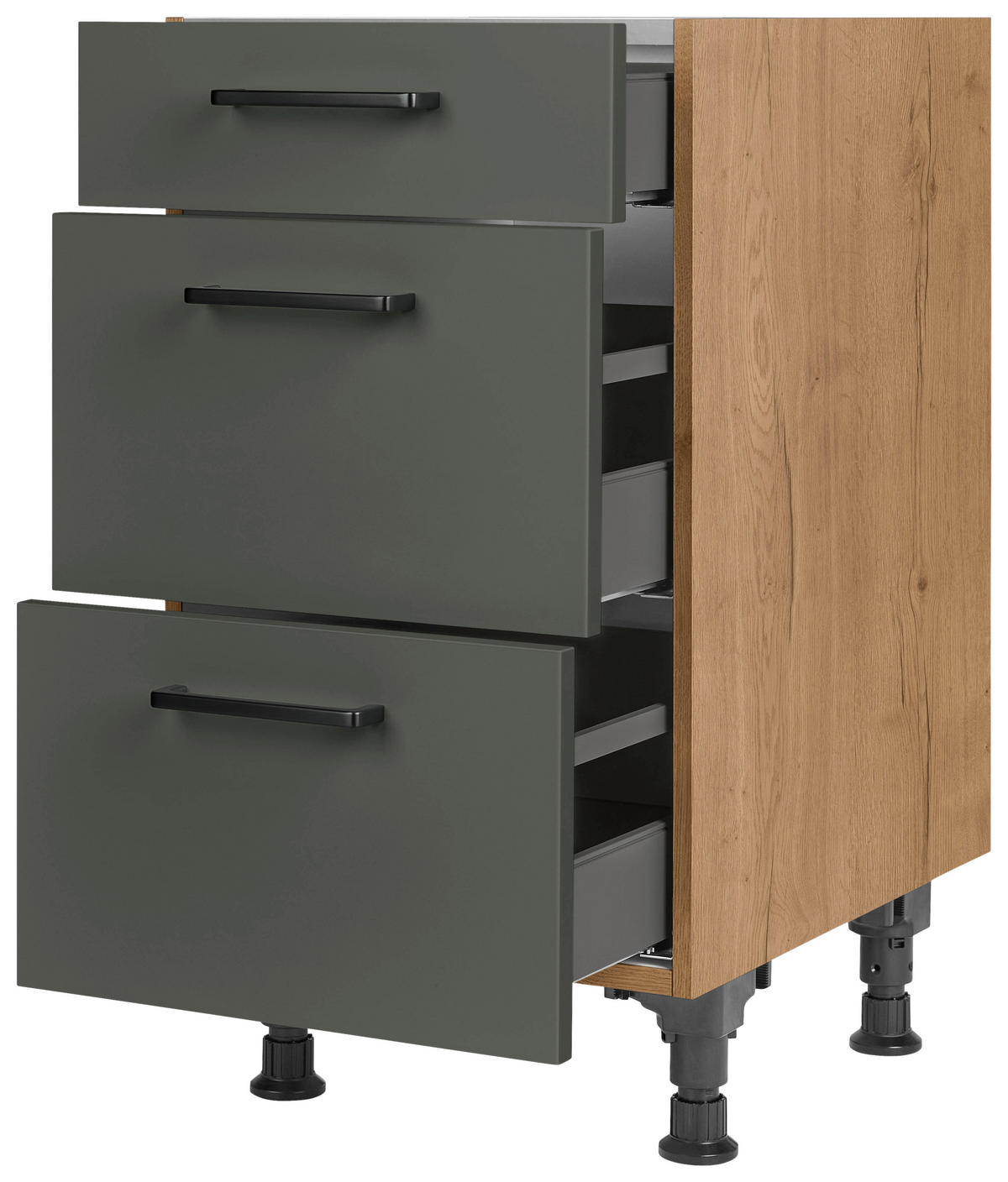 SCHUBKASTENUNTERSCHRANK 45/87/56 cm  in Grün, Eichefarben  - Eichefarben/Schwarz, MODERN, Holzwerkstoff/Metall (45/87/56cm) - Nobilia