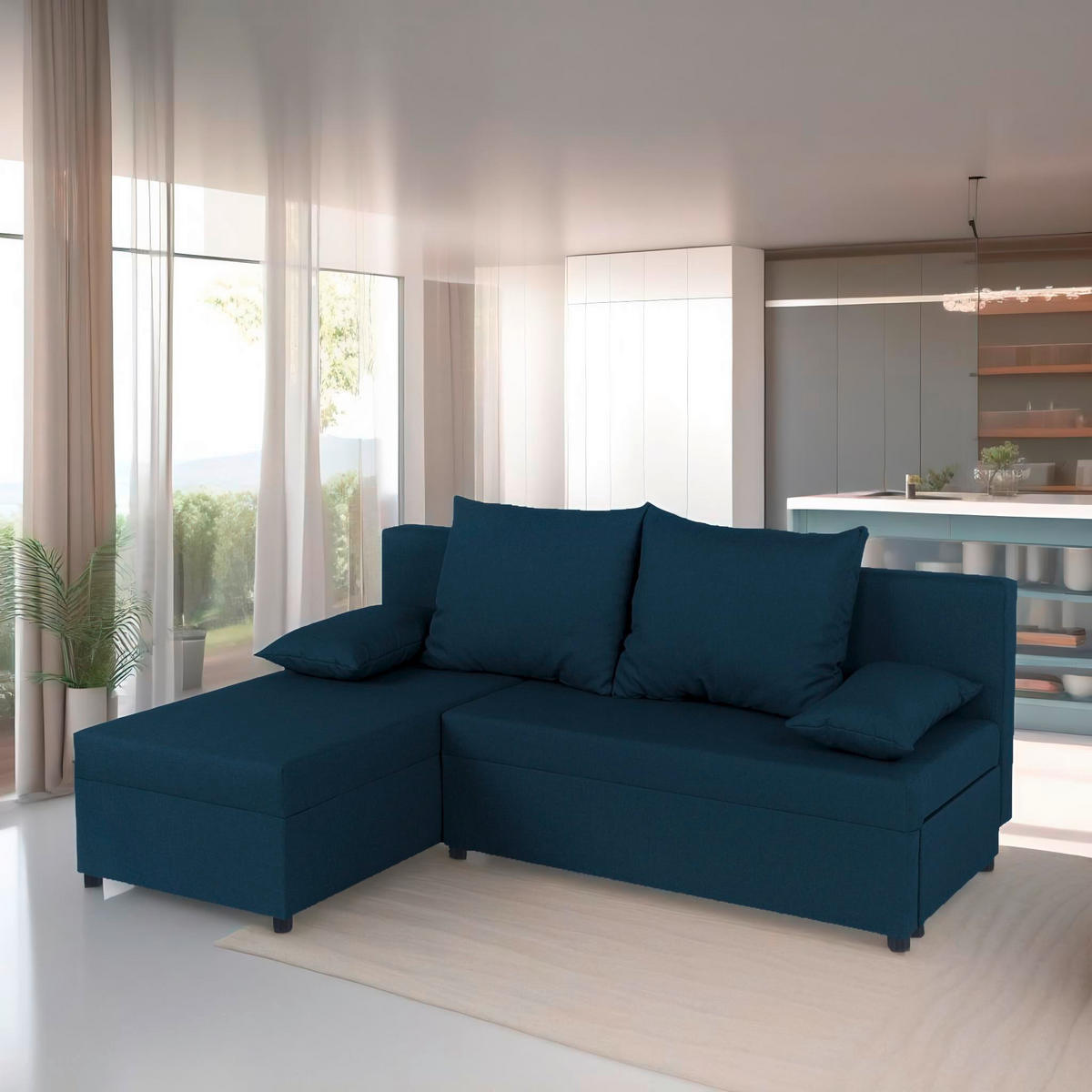 ECKSOFA Blau  - Blau/Schwarz, Design, Kunststoff/Textil (195/147cm) - P & B