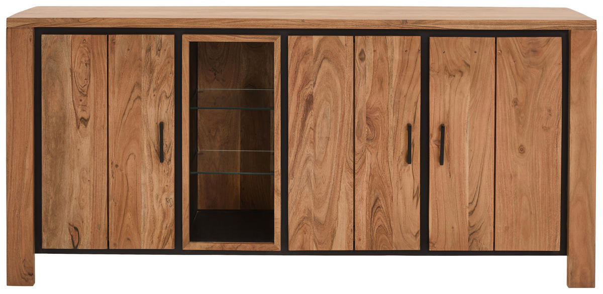 SIDEBOARD  in 175/80/40 cm  - Schwarz/Akaziefarben, Natur, Glas/Holz (175/80/40cm) - Livetastic
