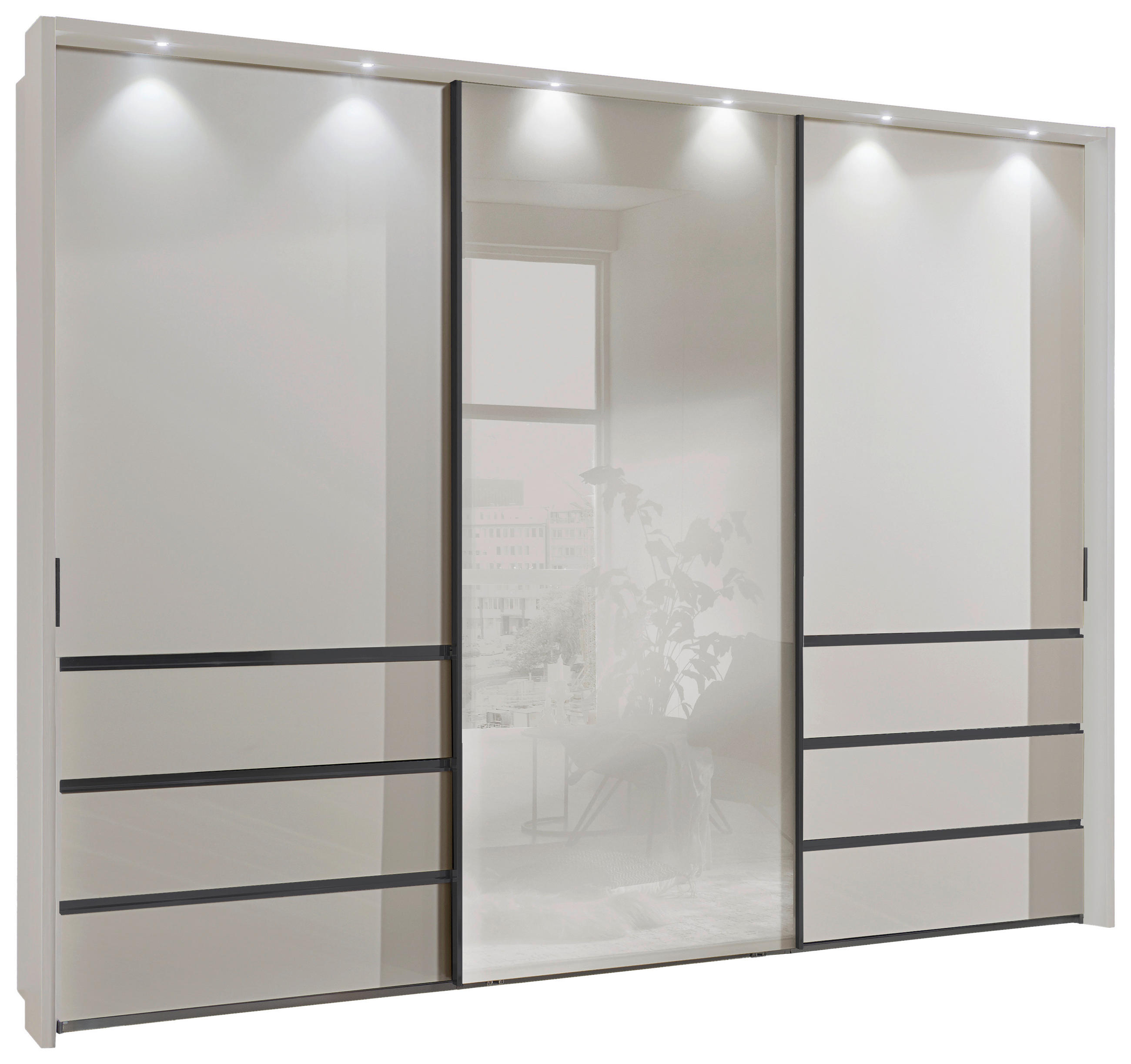 SCHWEBETÜRENSCHRANK in Champagner  - Schieferfarben/Champagner, Konventionell, Glas/Holzwerkstoff (300/217/67cm) - Novel