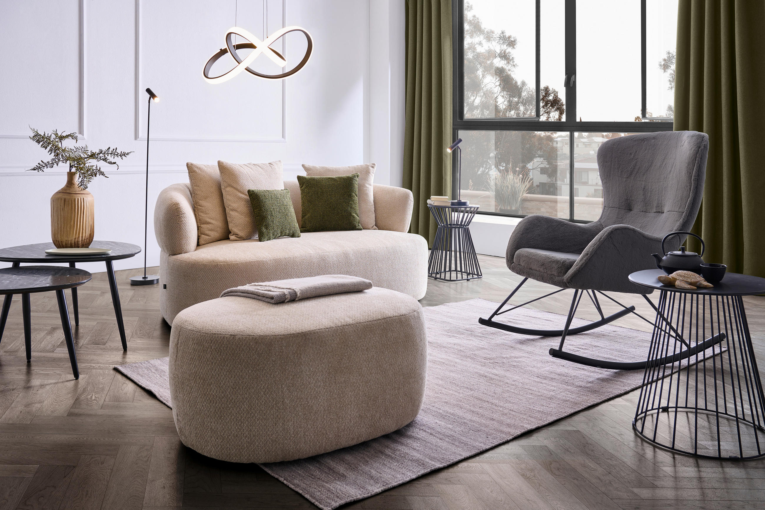 2-SITZER-SOFA Chenille Beige  - Dunkelgrün/Beige, MODERN, Kunststoff/Textil (177/86/105cm) - Hom`in