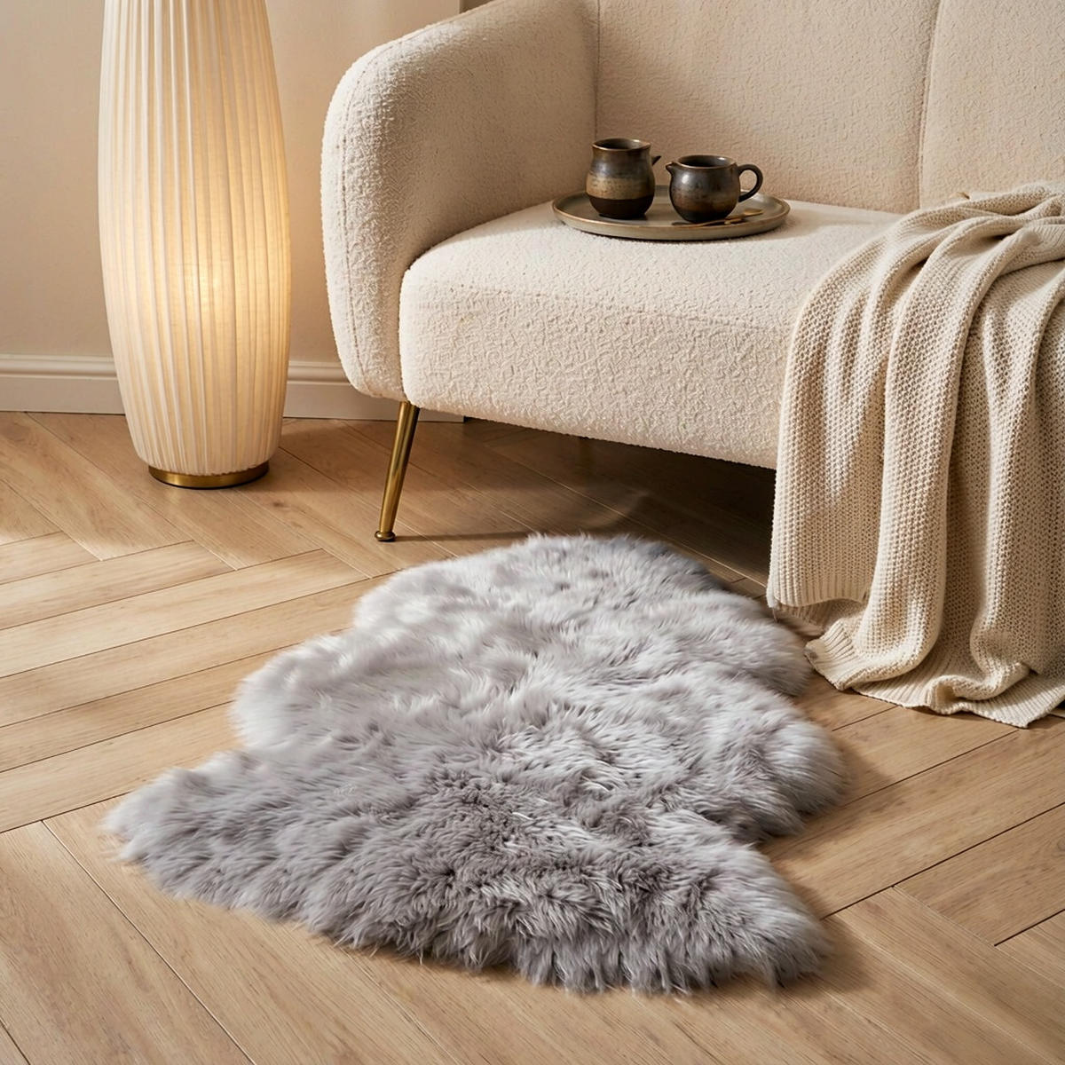 SCHAFFELL 60/90 cm Grau Tierform  - Grau, Natur, Fell (60/90cm) - Linea Natura