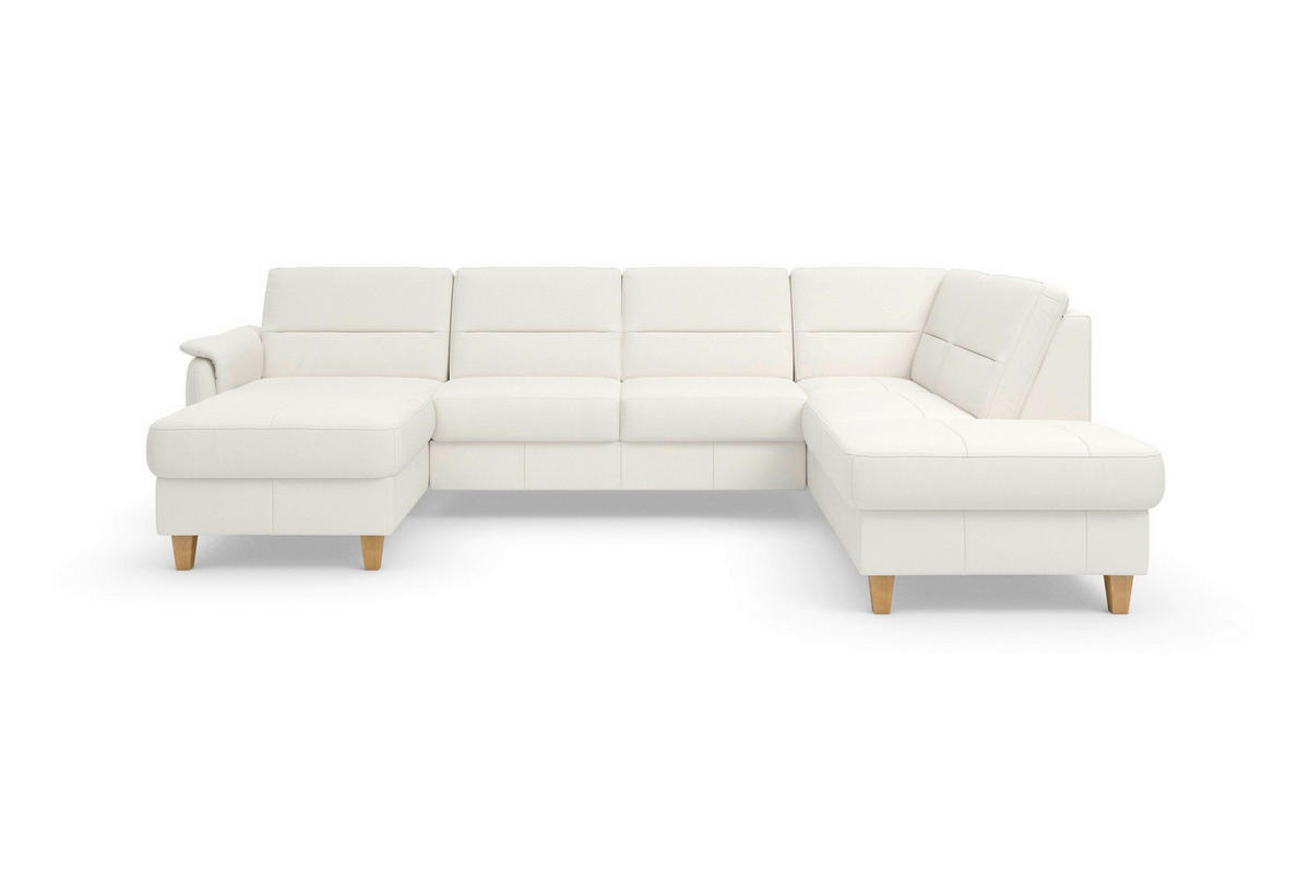WOHNLANDSCHAFT PALMERA E in Echtleder Weiß  - Eichefarben/Weiß, Basics, Leder/Holz (163/308/212cm) - Sit & More