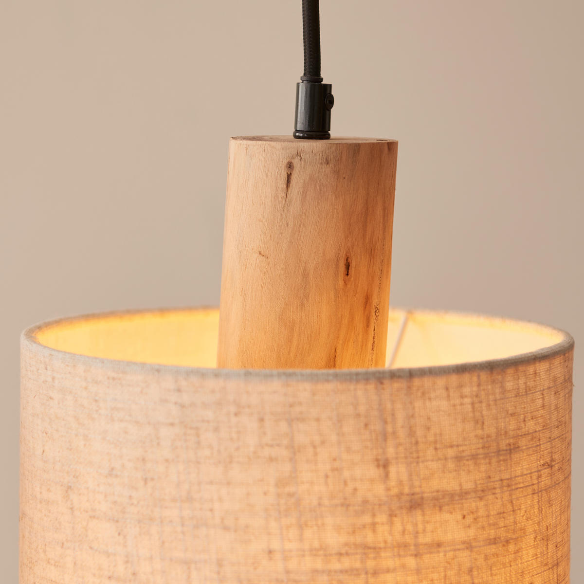 PENDELLEUCHTE 80/20/130 cm  - Schwarz/Naturfarben, Natur, Holz/Textil (80/20/130cm) - Brilliant