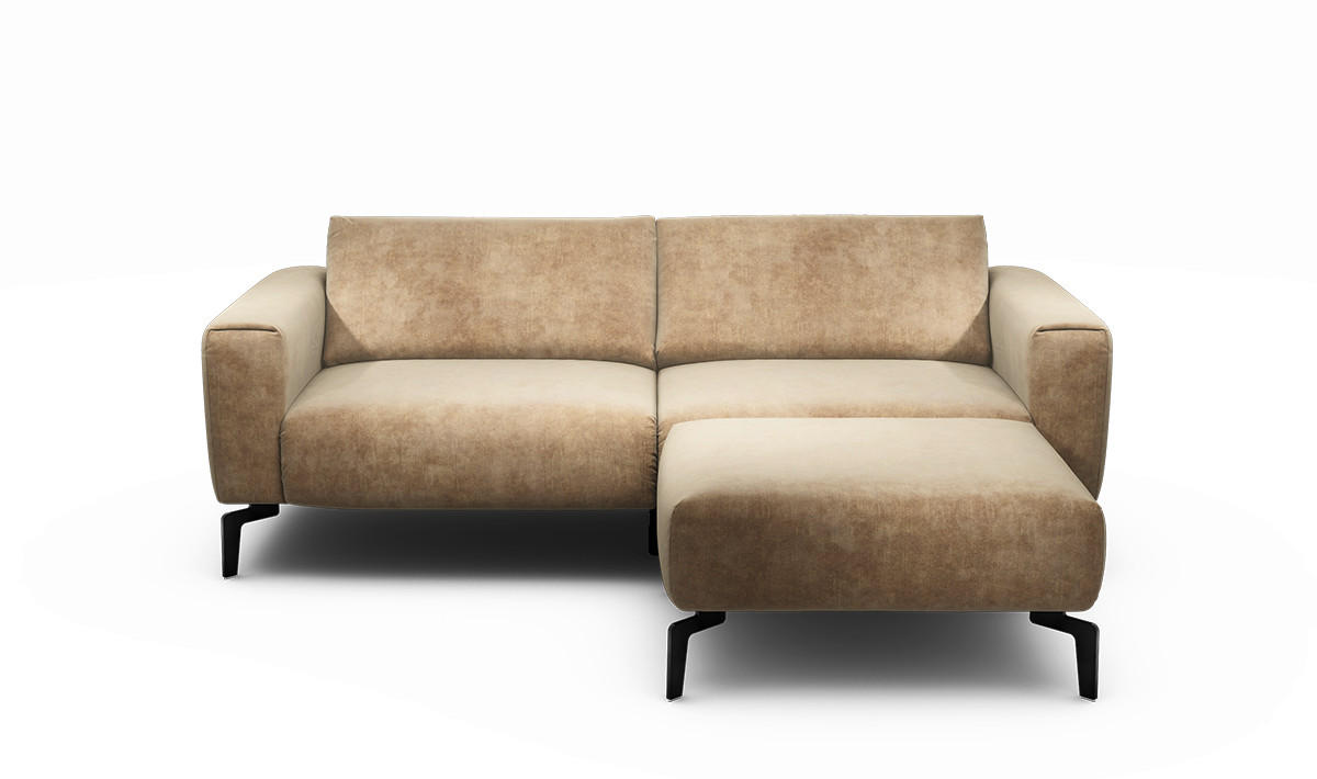 2,5-Sitzer inkl. Hocker Samt Sandfarben  - Sandfarben/Schwarz, Design, Textil/Metall (220/86/86-94cm) - SENSOO