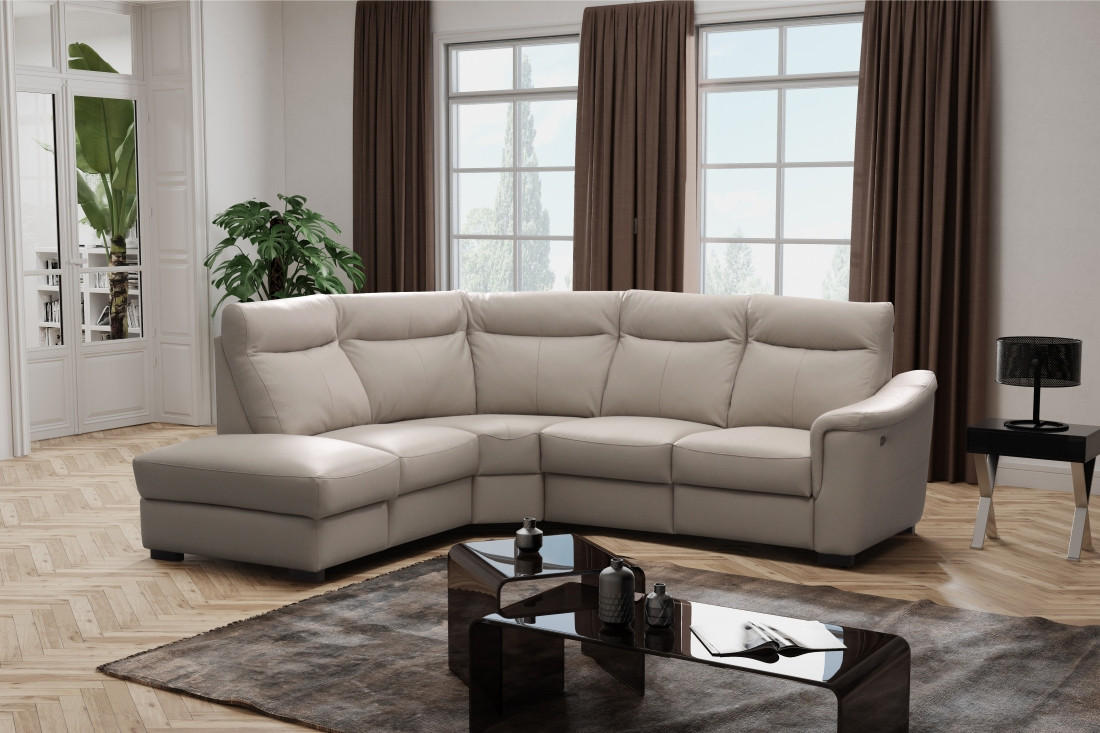 ECKSOFA Grau Echtleder Lederlook  - Wengefarben/Grau, Design, Leder/Holz (229/260cm) - Livetastic
