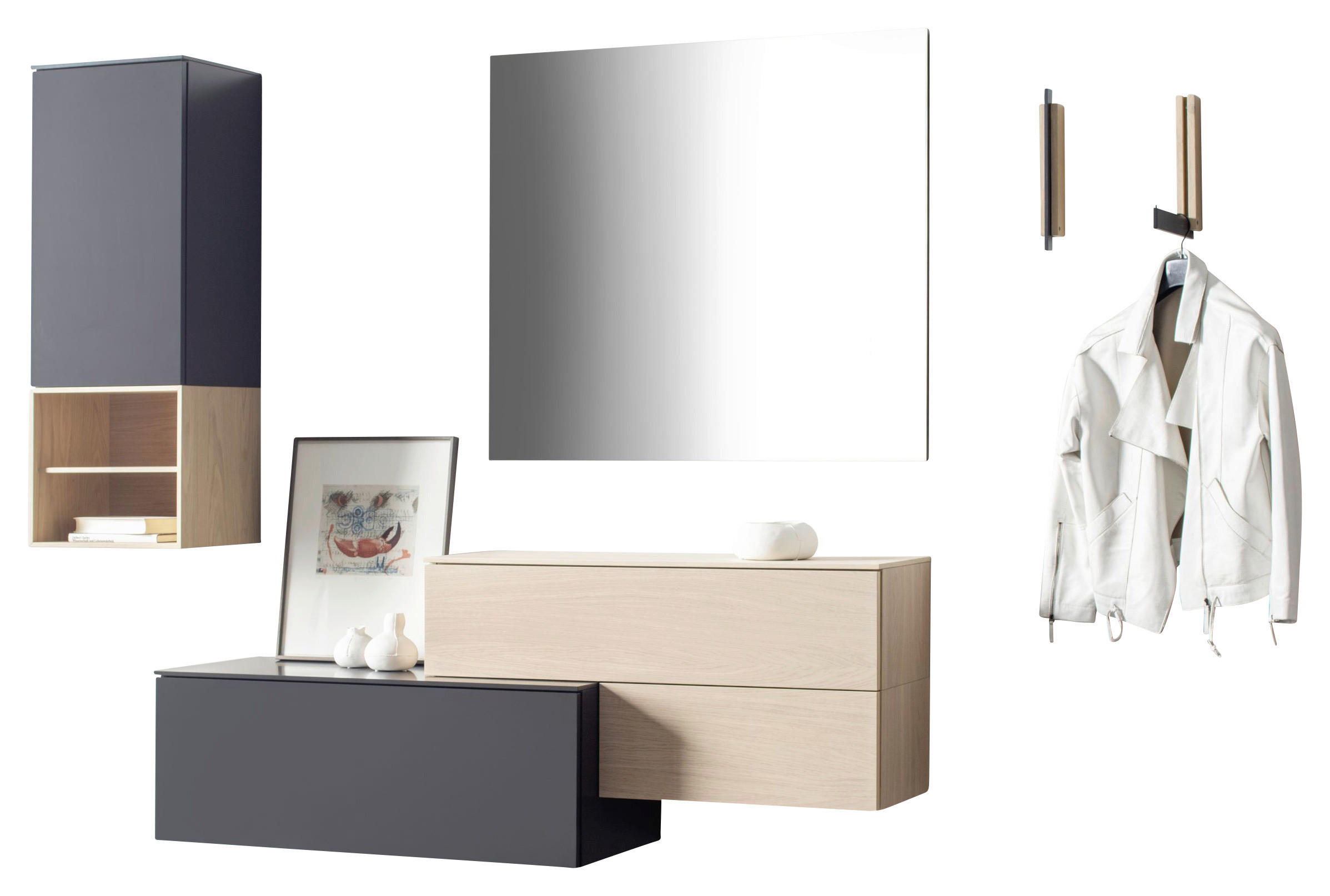 GARDEROBE 8-teilig  in 200/198/35/45 cm  - Eichefarben/Schwarz, Design, Holz/Holzwerkstoff (200/198/35/45cm) - Sudbrock