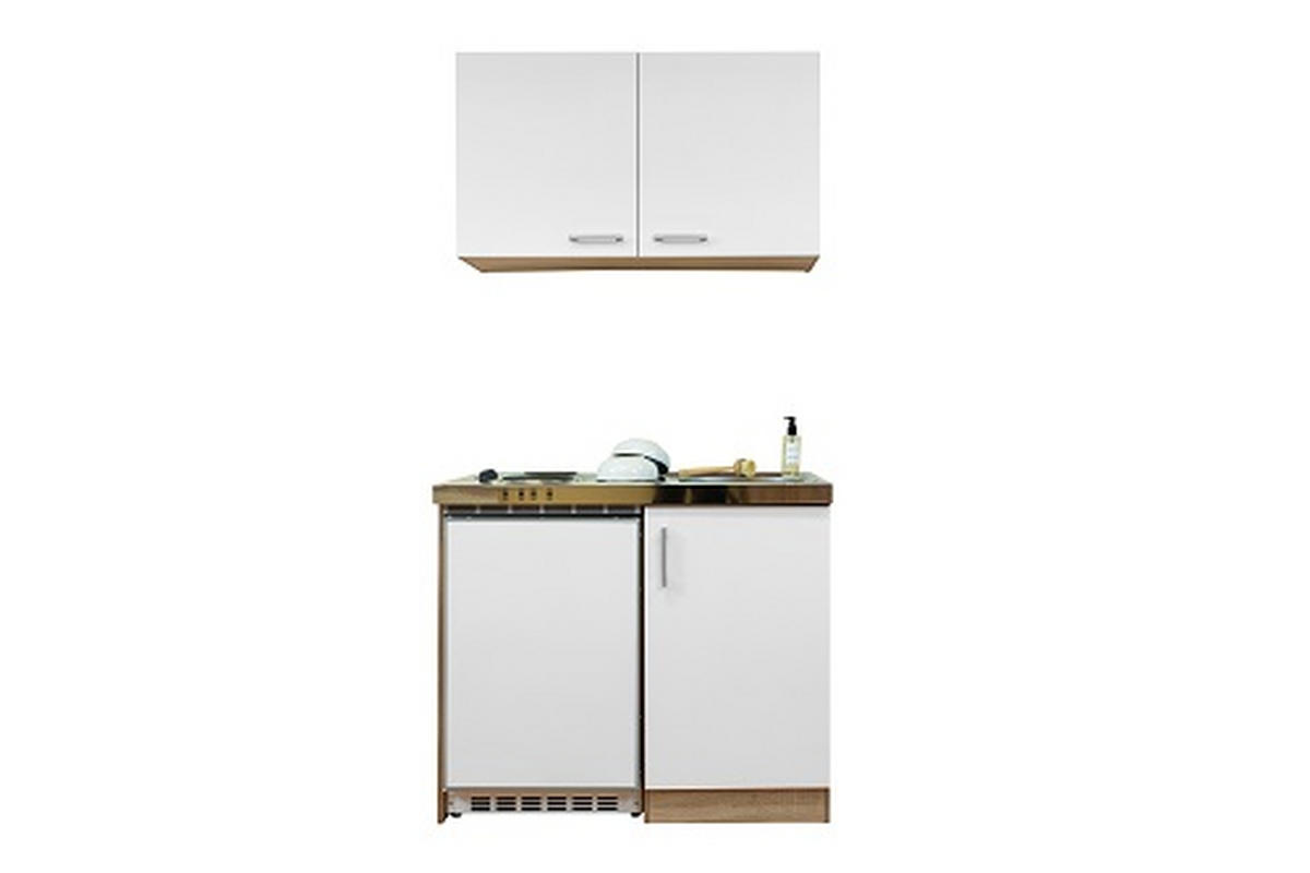 MINIKÜCHE 100 cm   in Weiss, Eichefarben  - Weiss/Edelstahlfarben, Modern, Holzwerkstoff/Kunststoff (100cm) - Respekta