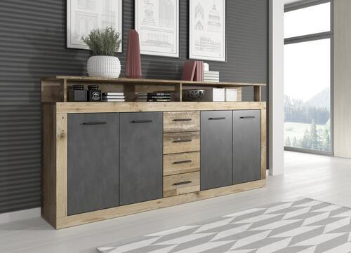 SIDEBOARD  in 190/95/32 cm  - Eichefarben/Anthrazit, Basics (190/95/32cm) - MID.YOU