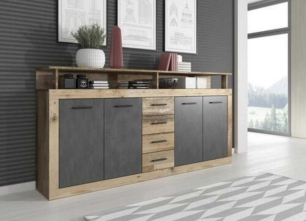 SIDEBOARD  in 190/95/32 cm  - Eichefarben/Anthrazit, Basics (190/95/32cm) - MID.YOU