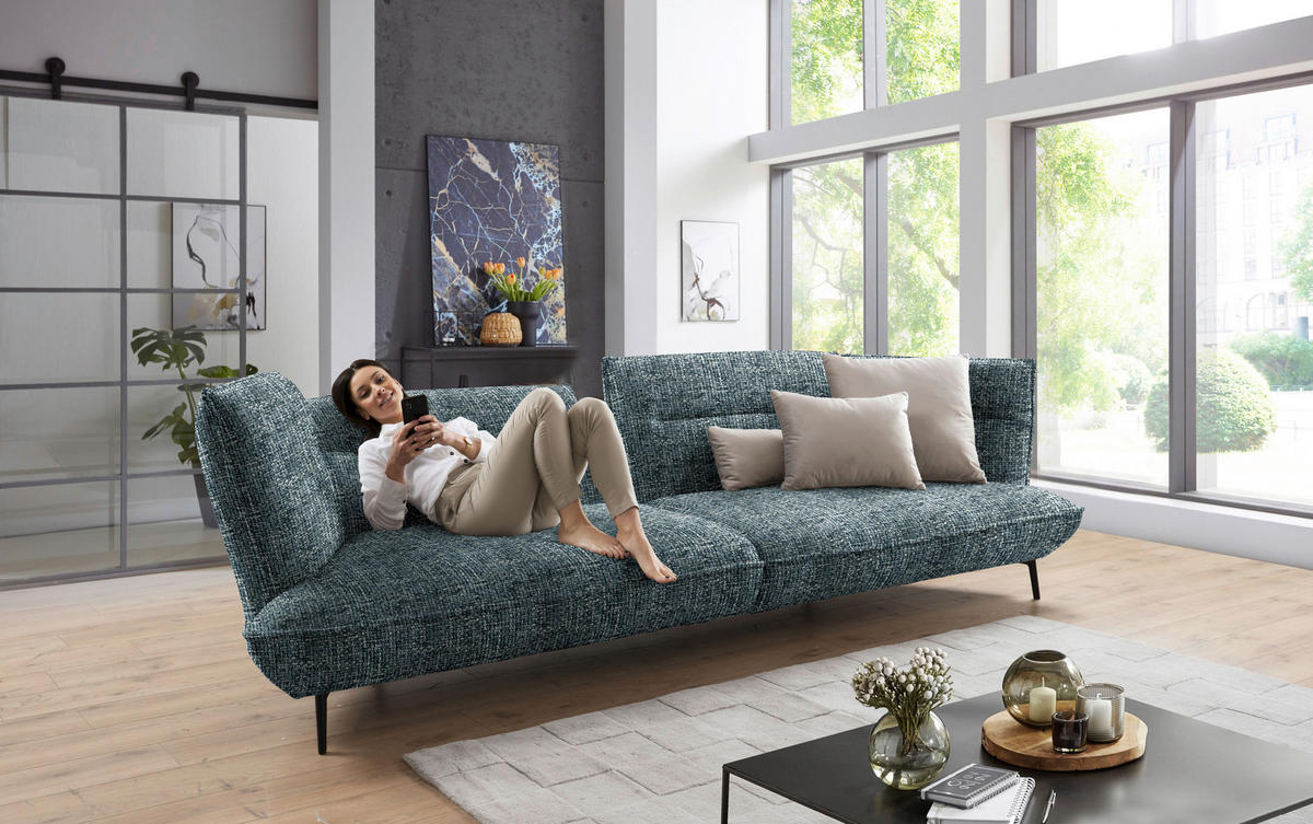 MEGASOFA in Flachgewebe Blaugrau  - Blaugrau/Schwarz, Design, Holzwerkstoff/Textil (339/92/99cm) - Moderano