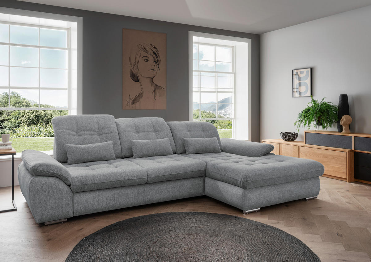 ECKSOFA in Chenille Silberfarben  - Chromfarben/Anthrazit, Modern, Textil/Metall (314/184cm) - Livetastic