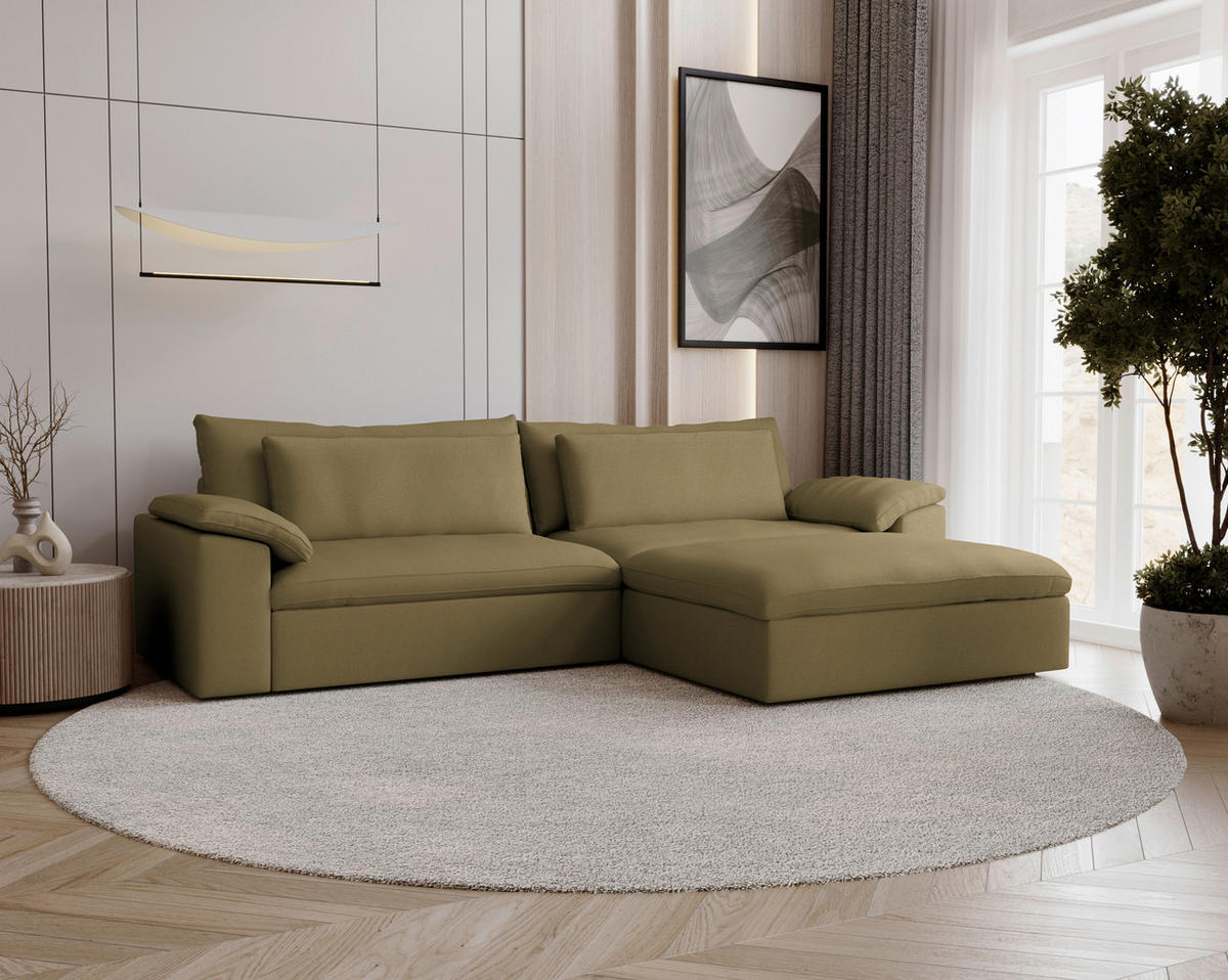 ECKSOFA  Chenille Schilfgrün  - Schilfgrün/Schwarz, Modern, Kunststoff/Textil (306/198cm) - Carryhome