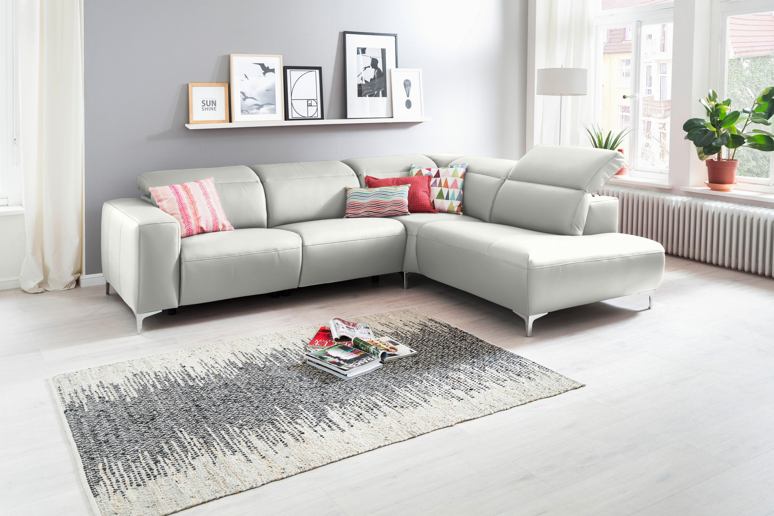 ECKSOFA in Echtleder Weiss  - Chromfarben/Weiss, Design, Leder/Metall (290/223cm) - Pure Home Lifestyle