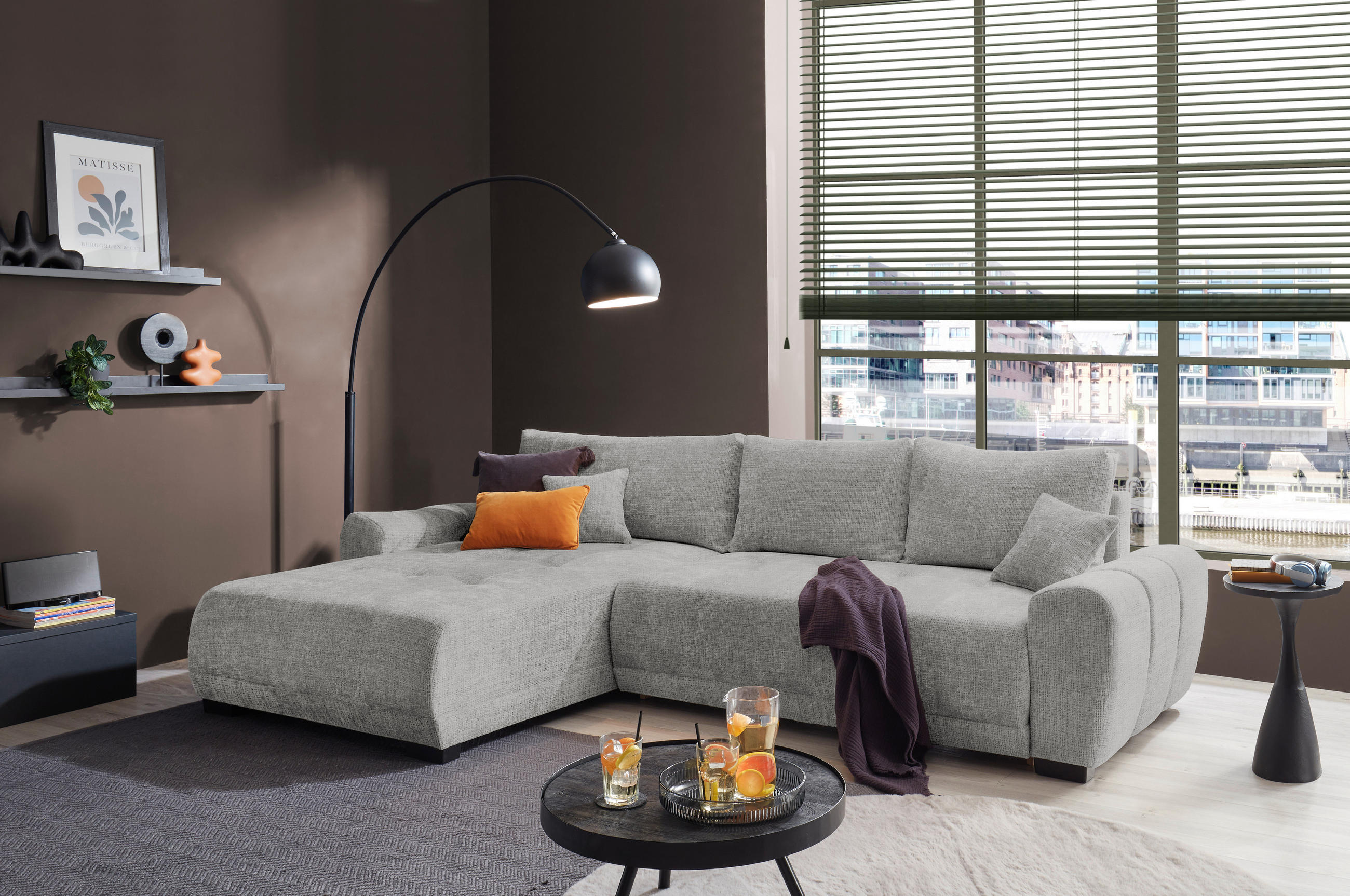 Livetastic Eckschlafsofa Bellingen Silber 321x184 cm