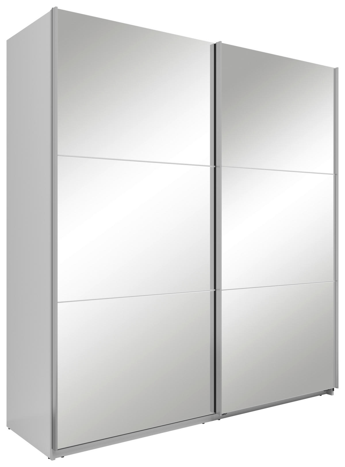 SCHWEBETÜRENSCHRANK Weiss  - Weiss/Silberfarben, Basics, Glas/Holzwerkstoff (200/216/64cm) - Boxxx