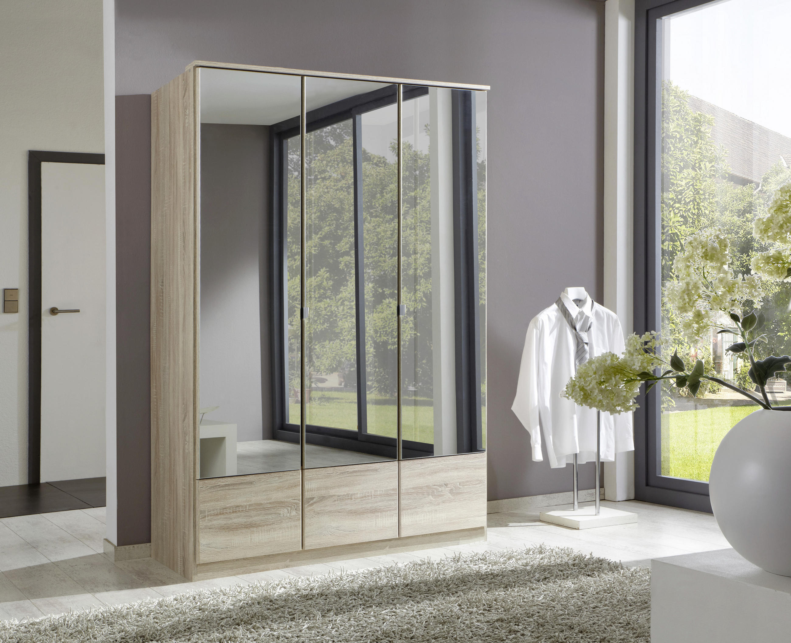 DREHTÜRENSCHRANK in Eichefarben  - Eichefarben/Alufarben, Konventionell, Glas/Holzwerkstoff (135/199/58cm) - MID.YOU