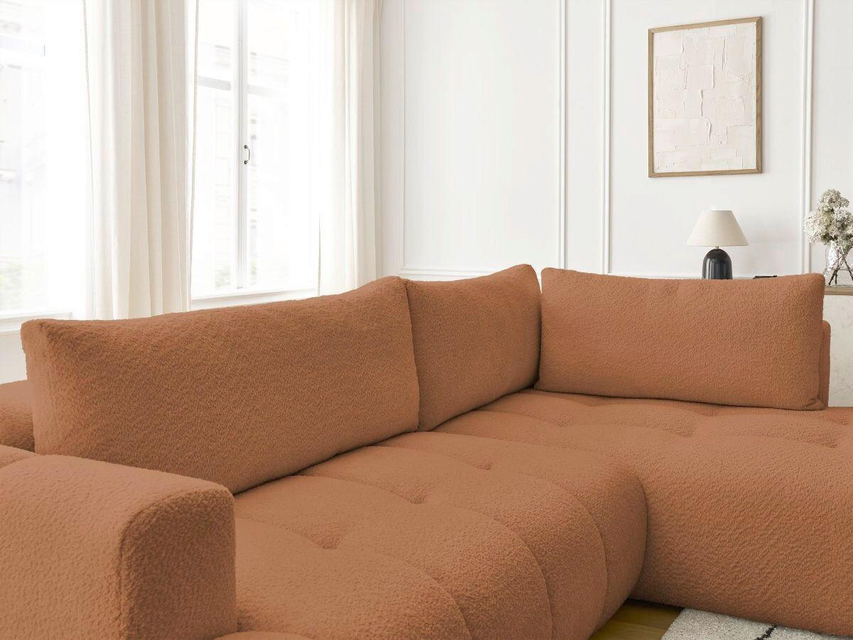 ECKSCHLAFSOFA EVEREST Bouclé Orange  inkl. Rückenkissen, Schlaffunktion  - Schwarz/Orange, MODERN, Kunststoff/Textil (282/204cm)