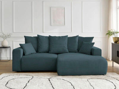 ECKSOFA Ottomane rechts  ATILLA Dunkelblau Cord  - Schwarz/Dunkelblau, MODERN, Kunststoff/Textil (244/149cm)