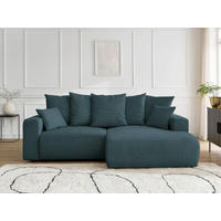 ECKSOFA Ottomane rechts  ATILLA Dunkelblau Cord  - Schwarz/Dunkelblau, MODERN, Kunststoff/Textil (244/149cm)