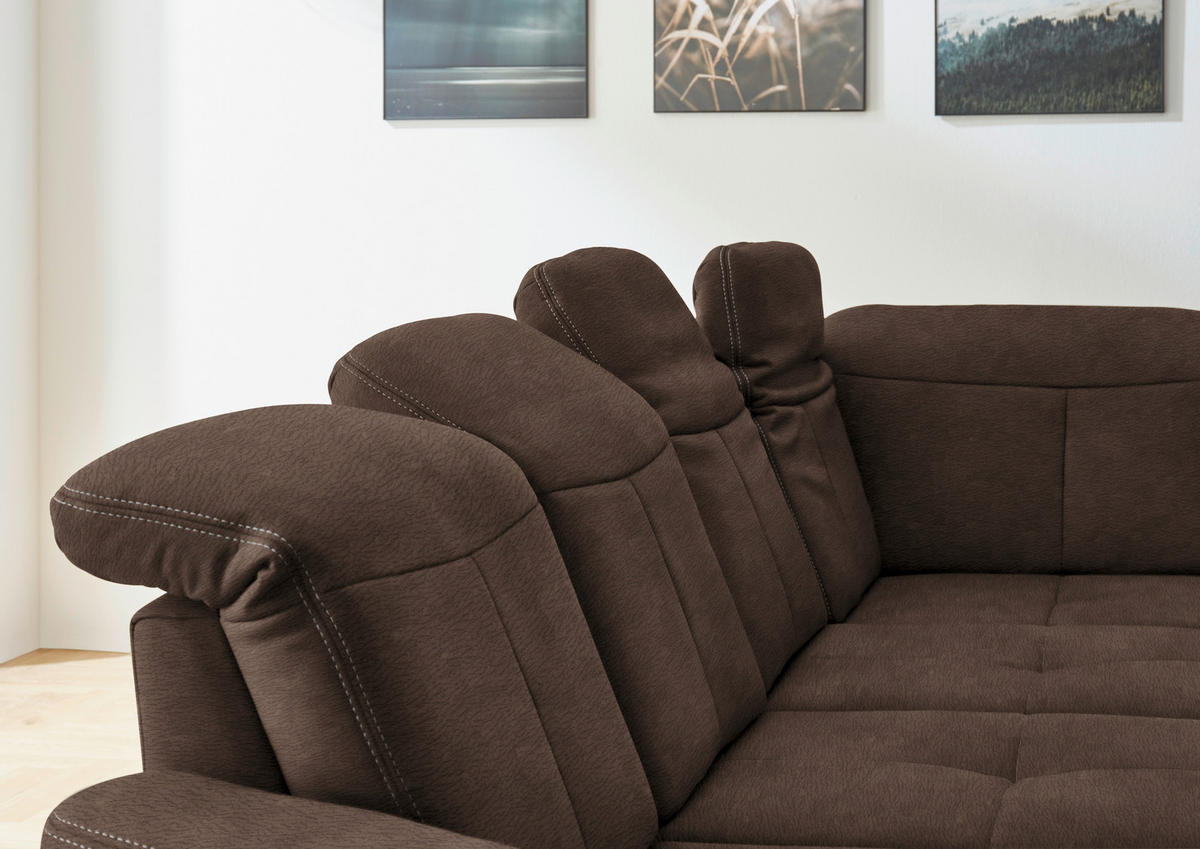 WOHNLANDSCHAFT Braun Mikrofaser  - Wildeiche/Beige, KONVENTIONELL, Holz/Textil (185/343/243cm) - Voleo