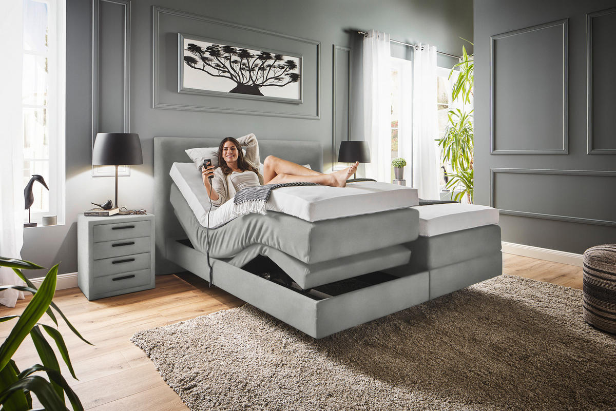 BOXSPRINGBETT 160/200 cm  in Hellgrau  - Hellgrau, Konventionell, Holz/Textil (160/200cm) - Dieter Knoll