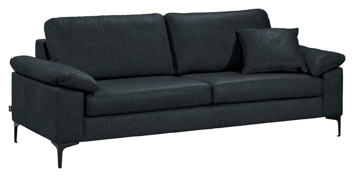3-SITZER-SOFA  in Echtleder Dunkelblau   - Schwarz/Dunkelblau, Design, Leder/Metall (224/86/97cm) - Schöner Wohnen