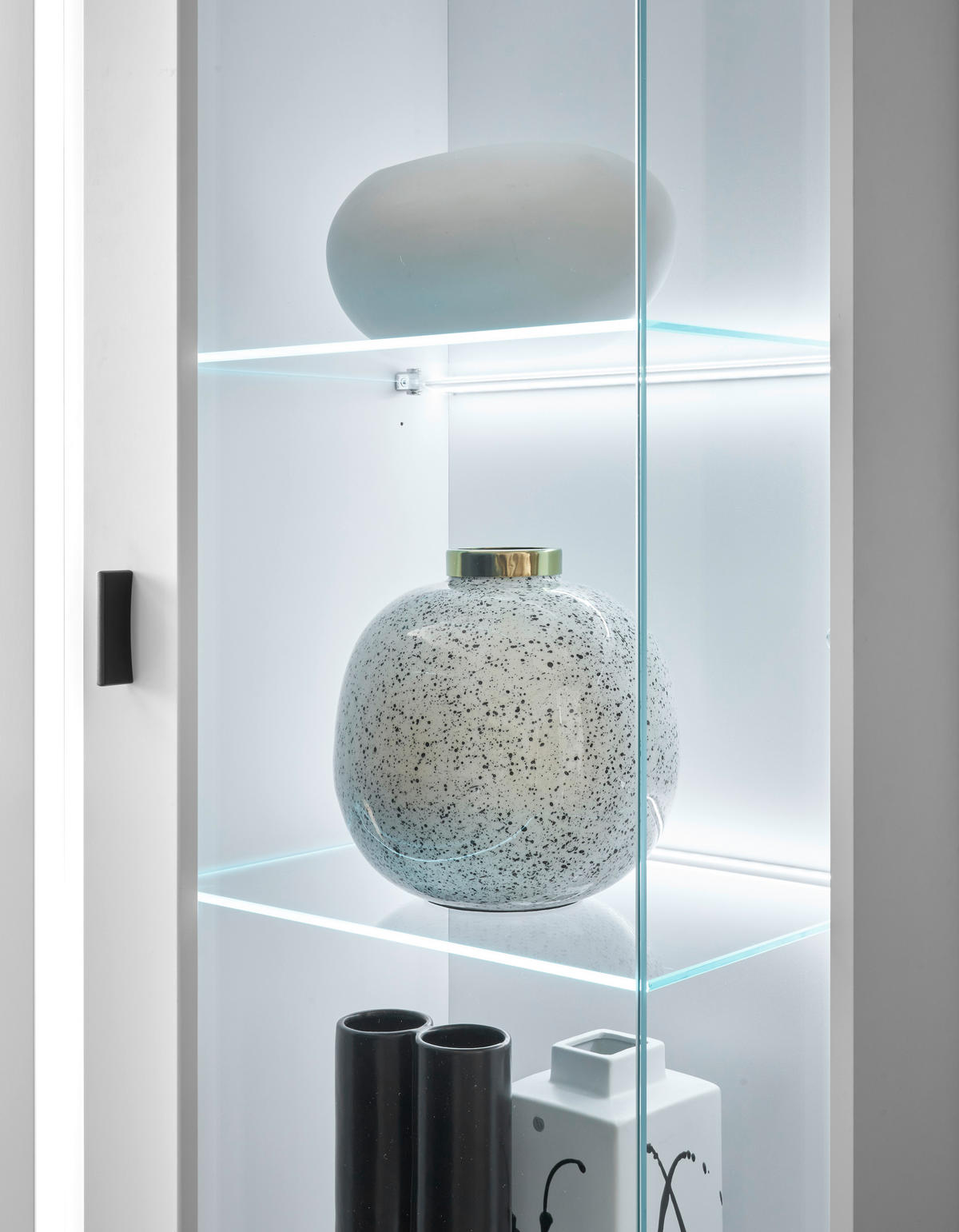 VITRINE in Weiß  - Silberfarben/Schwarz, Design, Glas/Holzwerkstoff (80/200/35cm) - MID.YOU