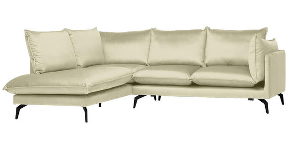 ECKSOFA in Samt Creme  - Creme/Schwarz, Design, Textil/Metall (200/241cm) - Carryhome