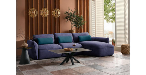 ECKSOFA  in Chenille Blau  340/190 cm  - Blau/Schwarz, Design, Kunststoff/Textil (340/190cm) - Belluti