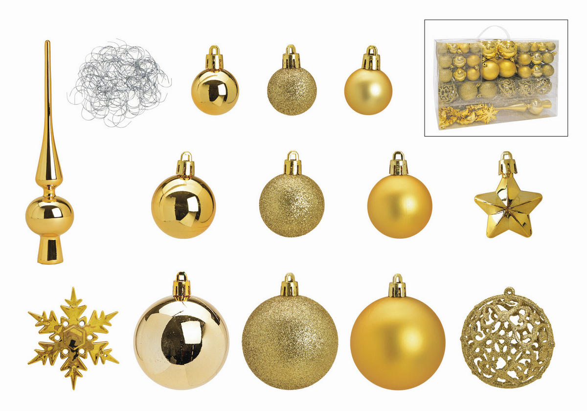 CHRISTBAUMKUGEL-SET  - Goldfarben, Trend, Kunststoff (36/23/12cm) - X-Mas