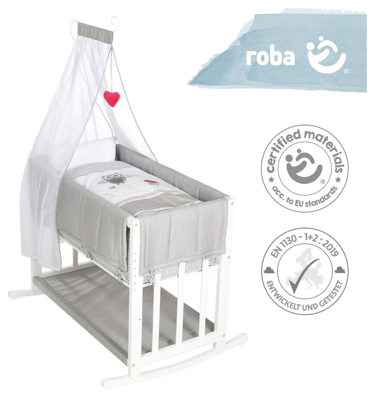 STUBENWAGEN-KOMPLETTSET roba Adam & Eule  Weiß  - Rot/Weiß, Basics, Holzwerkstoff/Textil (95/76/74,5cm) - Roba