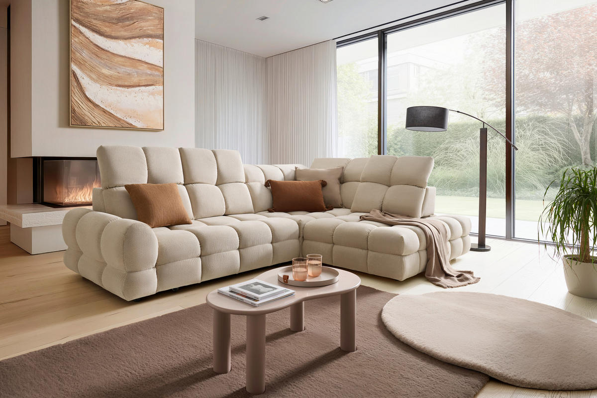 HÖRNSOFFA i vävt tyg beige  - beige/svart, Modern, trämaterial/trä (302/86-105/217cm) - Livetastic