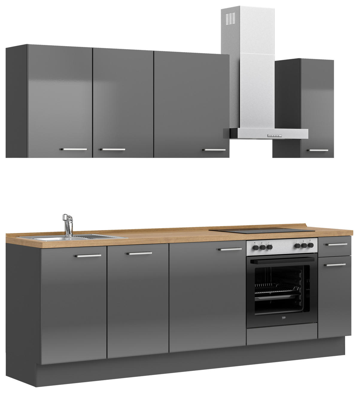 KÜCHENBLOCK Flash 240 cm  in Eichefarben, Schieferfarben  - Schieferfarben/Edelstahlfarben, MODERN, Holzwerkstoff/Metall (240cm) - Nobilia