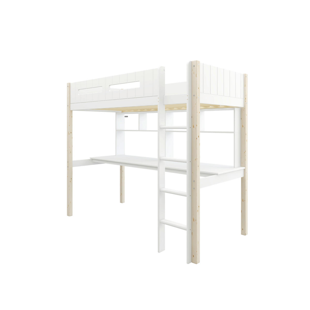 HOCHBETT 90/200 cm,  in Absturzsicherung, Leiter, Schreibtisch, Rollrost  - Weiß/Kieferfarben, MODERN, Holz (90/200cm) - Chameo