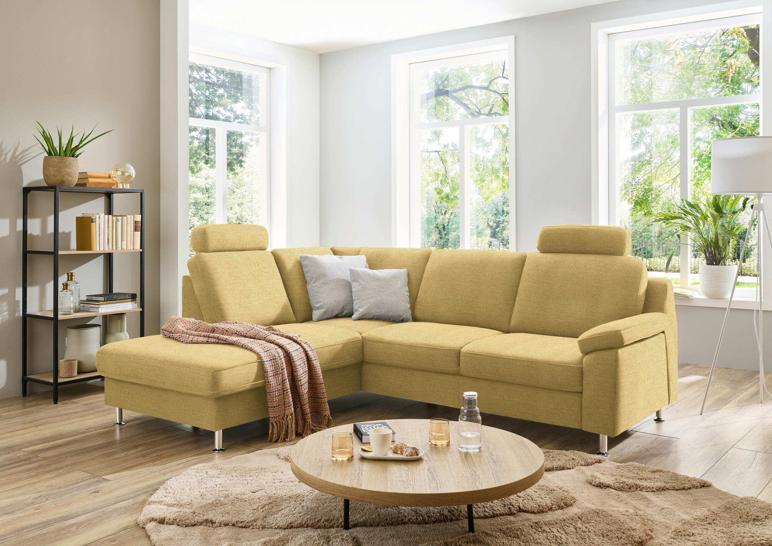 ECKSOFA in Webstoff Gelb  - Gelb/Alufarben, Konventionell, Textil/Metall (200/241cm) - Beldomo System
