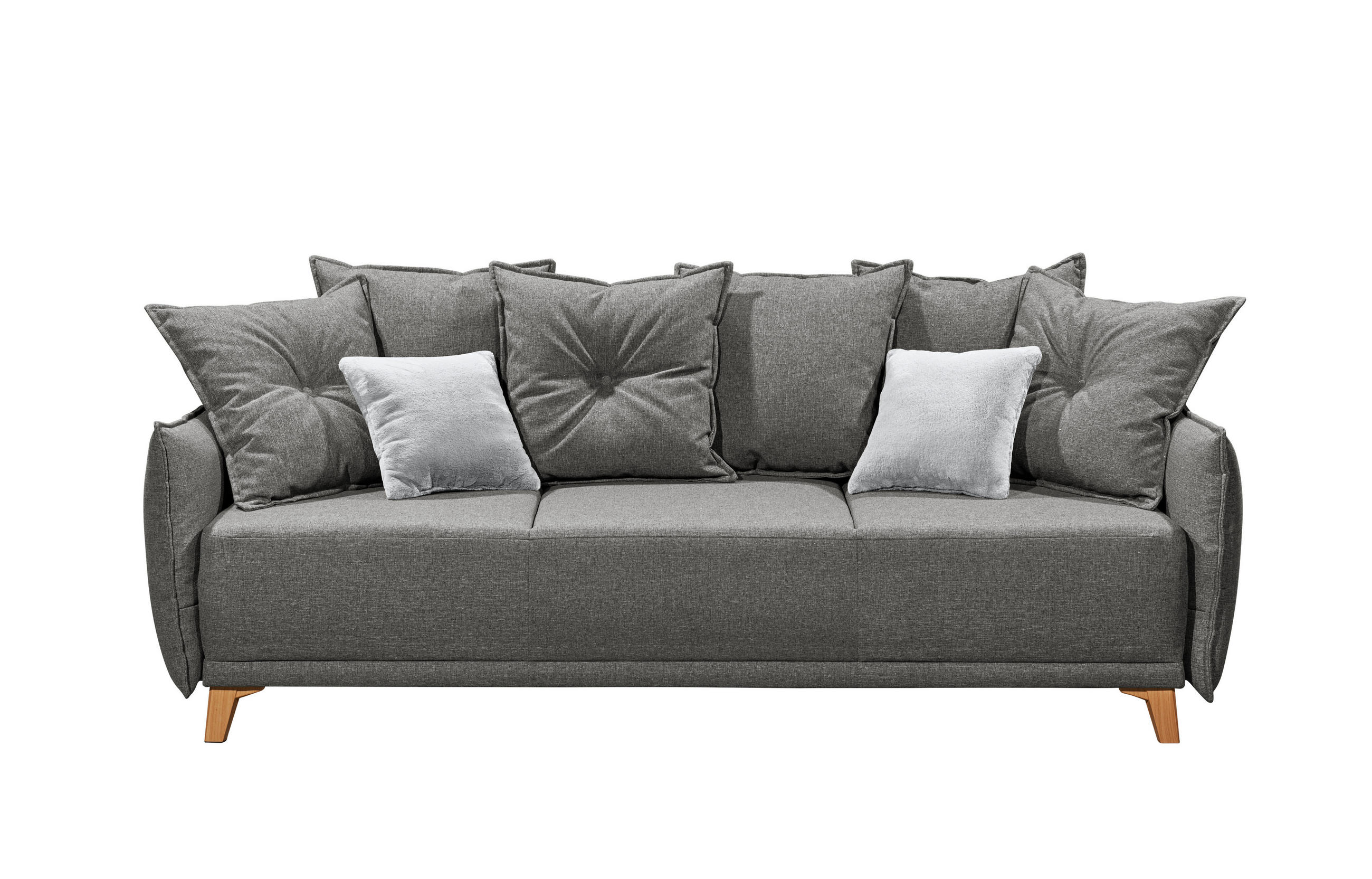 SCHLAFSOFA Mikrovelours Graphitfarben  - Eichefarben/Silberfarben, Basics, Kunststoff/Textil (232/91/105cm) - MID.YOU