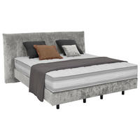 BOXSPRINGBETT 180/200 cm,  in Hellgrau, gepolstertes Kopfteil, Matratzen, H2 + H3 = mittel + fest  - Hellgrau/Schwarz, Design, Textil/Metall (180/200cm) - Musterring