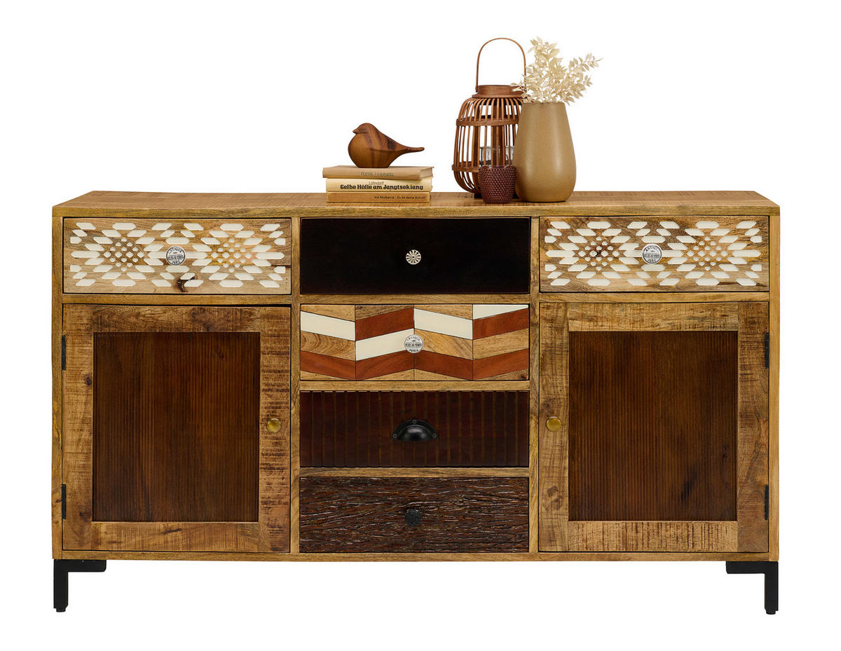 SIDEBOARD 140/80/40 cm  in Braun, Multicolor, Akaziefarben, Kupferfarben  - Multicolor/Schwarz, Lifestyle, Keramik/Holz (140/80/40cm) - Landscape